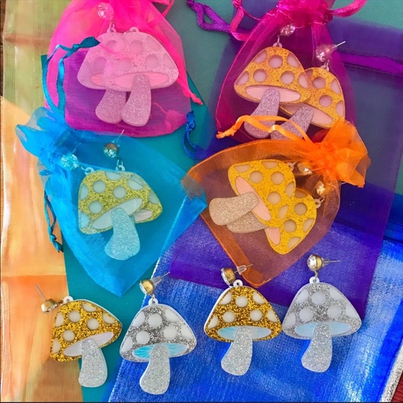 Silver Amanita Mushroom Earrings - Picture 5 of 7